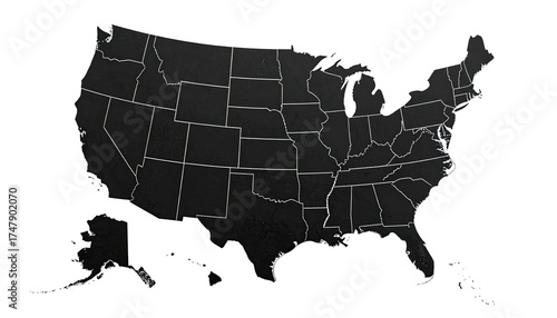 Dark grayscale map of the United States of America with all states outlined