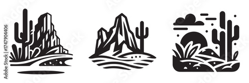 Nature Landscape Outdoor Desert Canyon Icon, Flat Silhouette of an Outdoor Scenery Vector for Adventure Illustration Design