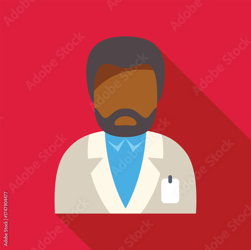 Male scientist wearing lab coat and id badge, representing science and research