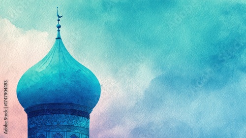 Mosque dome, soft colors, cloudy sky