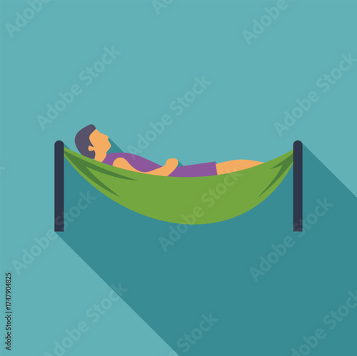 Man relaxing and enjoying summer vacation or weekend getaway lying in a green hammock