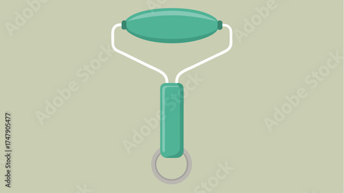 A sleek face roller made of jade emphasizing facial care rituals with a symmetrical design and soft curves.