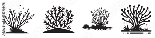 Nature Landscape Outdoor Desert Shrub Icon, Flat Silhouette of an Outdoor Scenery Vector for Adventure Illustration Design