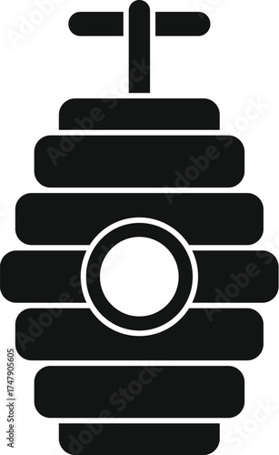 Black silhouette of a beehive, featuring a round entrance and a handle on top, ideal for beekeeping and honey related projects