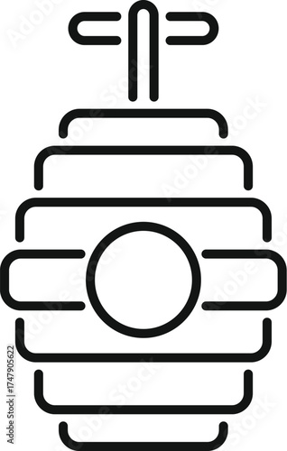 Simple and minimalist line drawing of a bathyscaphe exploring the deep sea, featuring a rotating propeller and round window