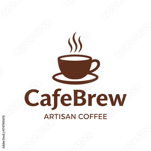 CafeBrew Artisan Coffee Cup Logo with Steam and Brown Color