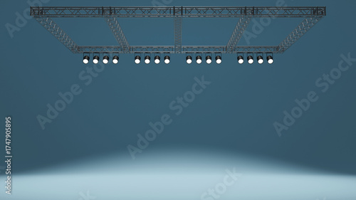 Fotografi 3d rendering of truss with spotlights set, equipment for studio and exhibition p