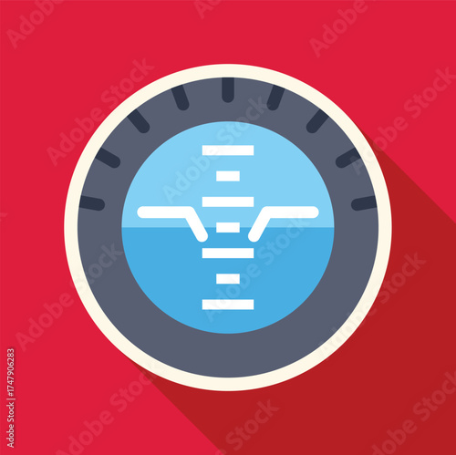 Round attitude indicator showing wings level, pitch level, and blue over brown, indicating level flight
