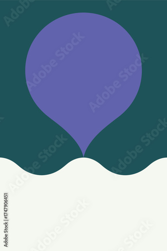 Abstract Purple Map Pin on Teal and White Wavy Background