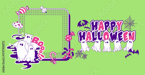 ハロウィンのかぼちゃ・お化けのベクター素材セット③ Halloween Pumpkins and Ghosts Vector Illustration Set 3
