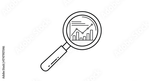 Magnifying glass inspecting a data chart with line and bar graphs