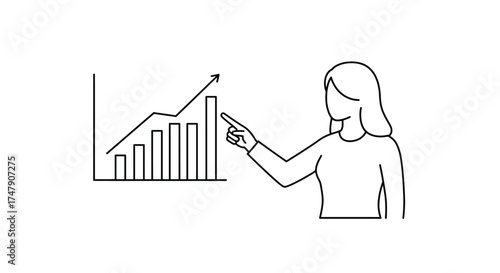 Woman analyzing a growing graph with upward trend business illustration