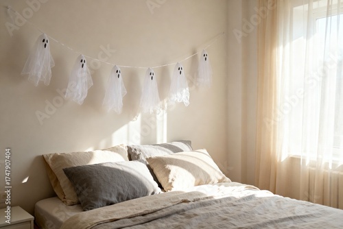 Cozy Bedroom with Ghost Garland Decor