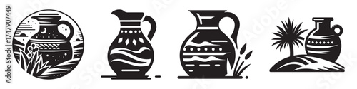 Modern Minimalist Desert Pottery Icon, Flat Silhouette of an Earthen Vase Vector for Cultural Illustration Design
