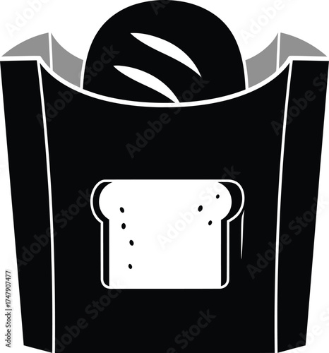 Vector art of black and white illustration of bread in a bag