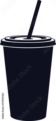 Vector art of dark cup with straw
