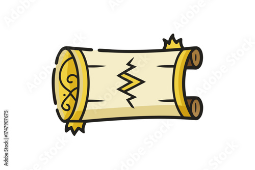 Ancient scroll icon rolled manuscript broken edge concept  