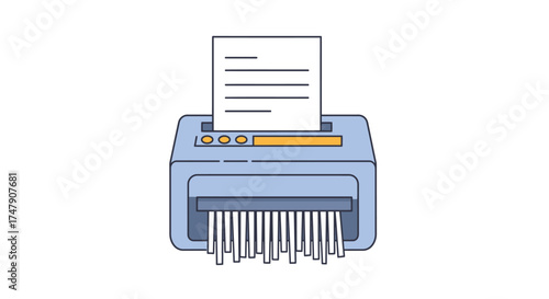Simple illustration of a light blue paper shredder with a document
