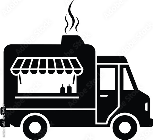 Vector art of black and white food truck icon