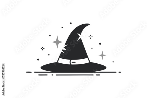 Classic witch hat icon pointed triangular hat for spooky themes