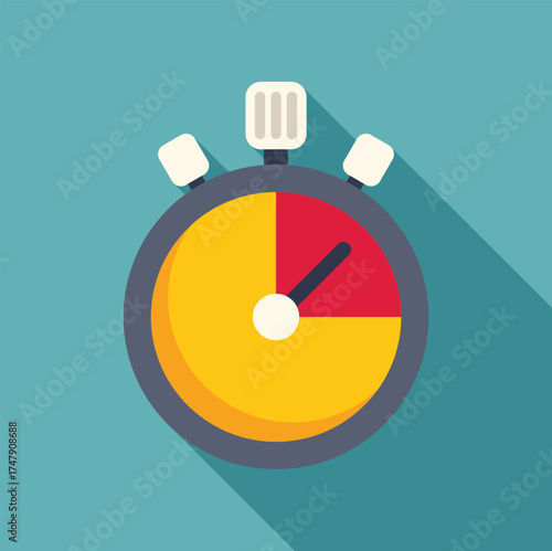 Stopwatch is showing elapsed time in flat design with long shadow