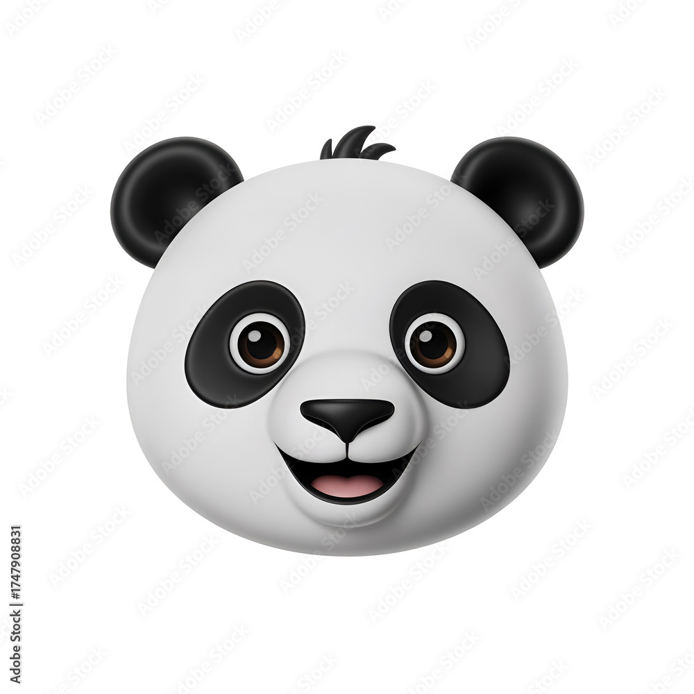 Fototapeta premium Cute cartoon panda face with a happy expression, isolated on transparent background