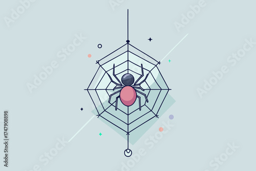 hanging spider from a single thread over dark background