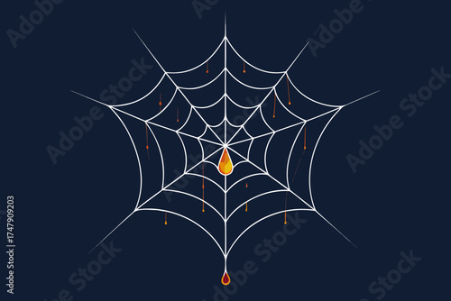Minimal spiderweb outline with small glowing dewdrop effect