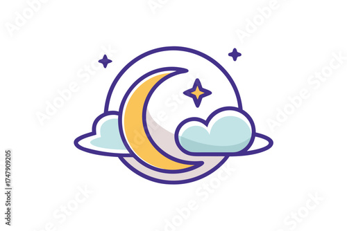 Moon with cloud ring icon crescent partially encircled clouds
