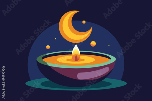Moonlit candle bowl icon round candle bowl reflecting light