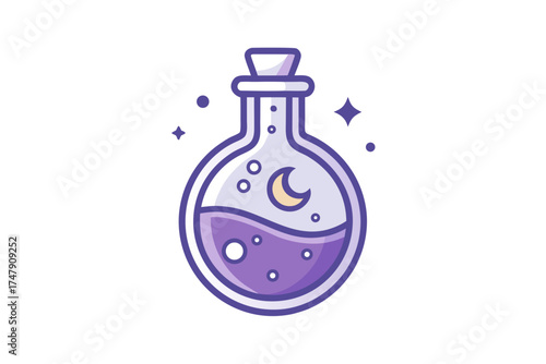 Moonlight potion icon crescent shaped mystical flask illustration