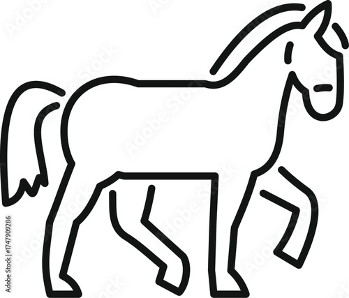 Simple line art icon of a horse walking, perfect for projects related to animals, wildlife, and nature