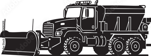 Snowplow Truck Silhouettes Large Front Blade Side View Black and White