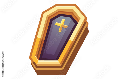 Open coffin icon empty lid showing spooky minimal Halloween design