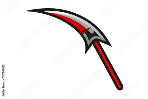 Sleek scythe icon silhouette curved blade minimal Halloween tool