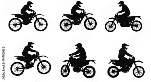 Silhouette depictions of motorcycle riders in various dynamic riding positions