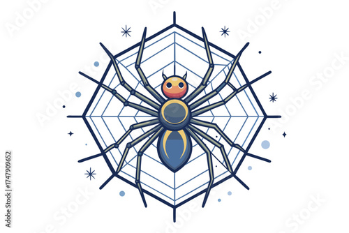 spider sitting at the web center with tiny sparkling details