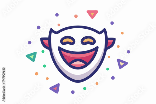 Spooky smiling mask icon minimal creepy halloween face eerie design