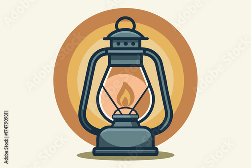 Vintage oil lamp icon smooth lantern line decorative lighting object