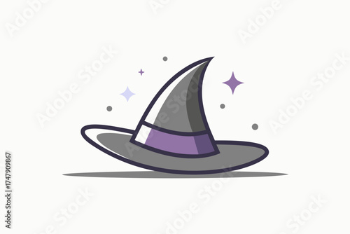 Wide brim hat icon simplified elegant witch hat fashion accessory