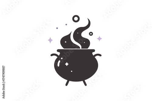 Witch cauldron icon minimal swirling potion smoky halloween magic item