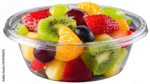 Colorful mix of diced fruits displayed in a portable cup enjoyed at a relaxed event on a warm afternoon
