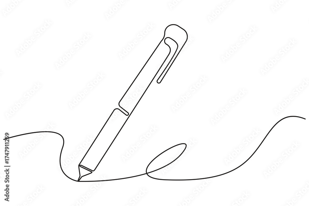Obraz premium Elegant pen sketching a curved line in modern single line art style on white background