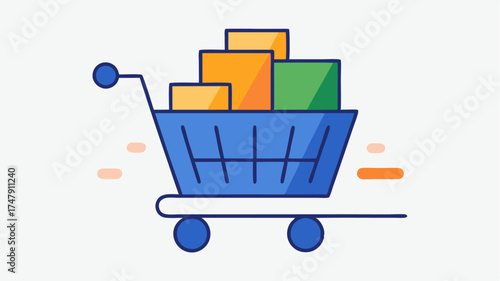 A shopping cart filled with shopping bags illustrating ecommerce and online sales strategies in digital marketing.