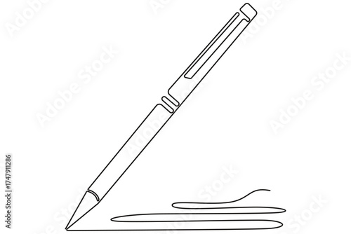 Elegant pen sketching a curved line in modern single line art style on white background