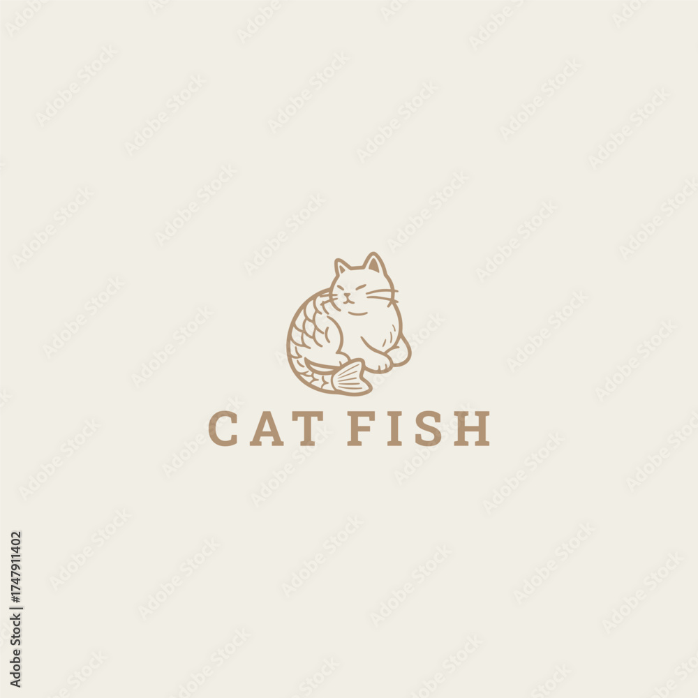 Obraz premium Cat fish logo vector template design