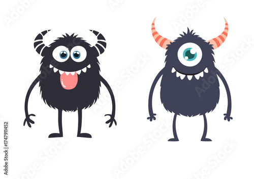 Halloween monsters characters vector set design. Halloween cute colorful monster character in happy, joyful, fun, cheerful facial expressions and horror emoticon in white isolated background. Vector