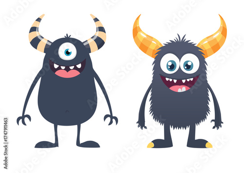 Halloween monsters characters vector set design. Halloween cute colorful monster character in happy, joyful, fun, cheerful facial expressions and horror emoticon in white isolated background. Vector