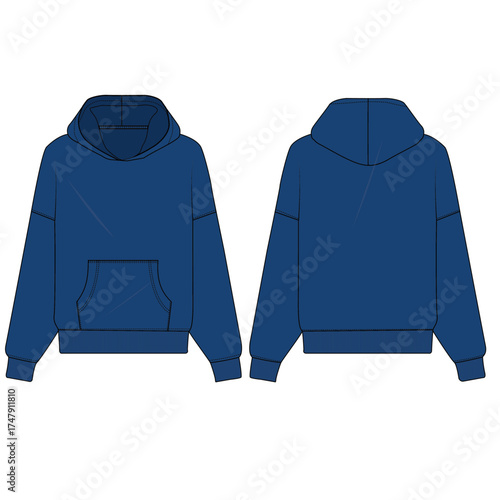 Blue Pullover Hoodie with kangaroo pocket & fleece fabric