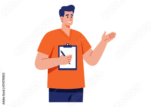 Male Healthcare Worker Explaining with Clipboard